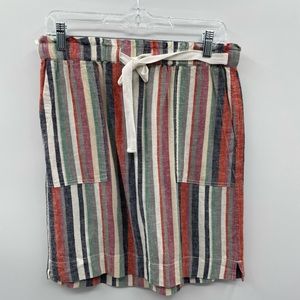 Caslon linen blend striped drawstring elastic waist womans skirt. SMALL